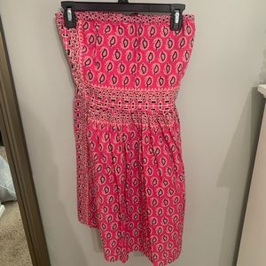 Pink Patterned Strapless Sundress w/ pockets